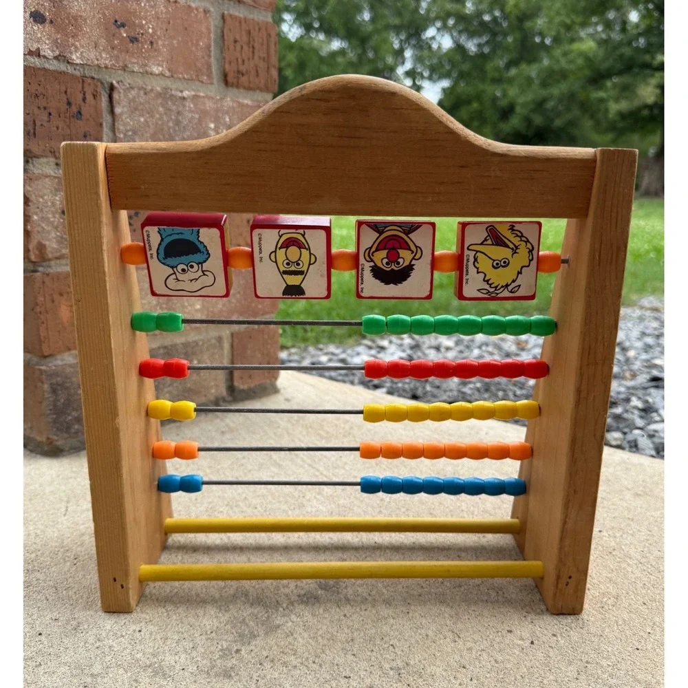 Vintage Sesame Street Wooden Abacus Counting Toy Big‎ Bird Ernie Bert Cookie
